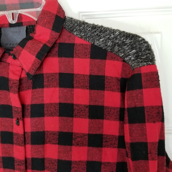 Maud Vivante‎ Buffalo Plaid Flannel With Knit Back Top Size: L - Picture 9 of 12